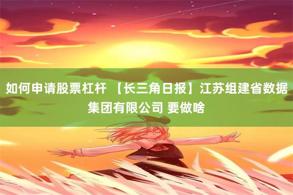 如何申请股票杠杆 【长三角日报】江苏组建省数据集团有限公司 要做啥